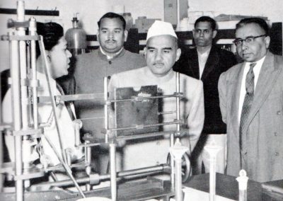 Shri K. D. Malaviya, (centre) Union Minister for Natural Resources visiting the laboratories (1955)